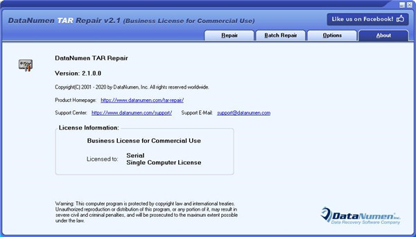 DataNumen TAR Repair(TAR文件修复工具) v2.1官网版